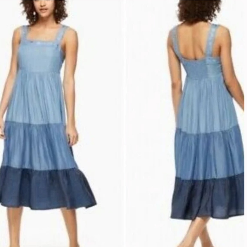 Kate Spade Brooke street Chambray Patio te cell tiered dress, size L